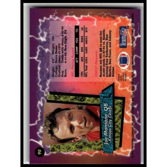 1995 Finest Joe Montana #90 - Picture 2 of 2
